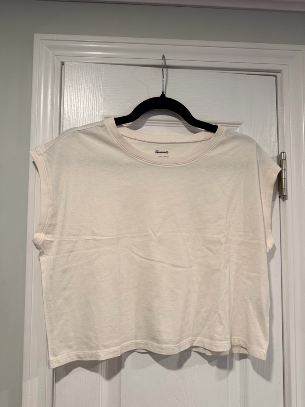 NWOT Madewell Size S Cream Softfade Cotton Sleeveless Crop Muscle Tee Shirt